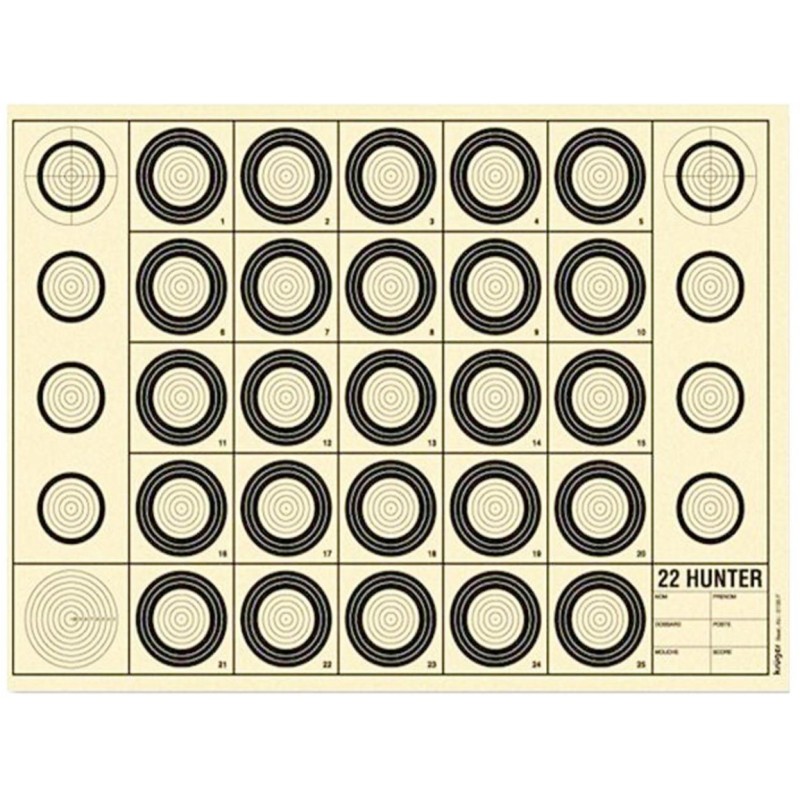 100 CIBLES BENCHREST 22 HUNTER 42x29.7cm